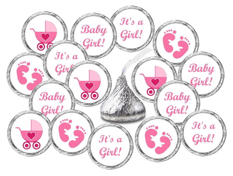 Creativity Labels 324 Pink Its a Girl Baby Shower Favors Stickers for Baby Shower Or Sprinkle Party Decorations, Kisses Stickers, Pink Favors Labels, Its a Girl Kisses. Made in USA - Image 1